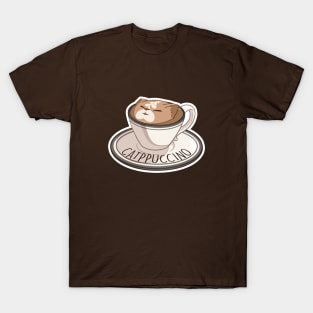 Catppuccino Cute Cartoon Cat Coffee Pun T-Shirt